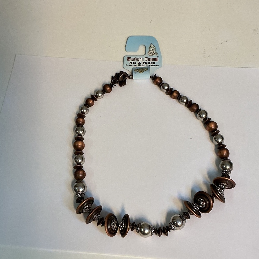 Brown and Silver Beaded Necklace